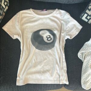 Edikted White and Black Short Sleeve Tee with 8-Ball Graphic